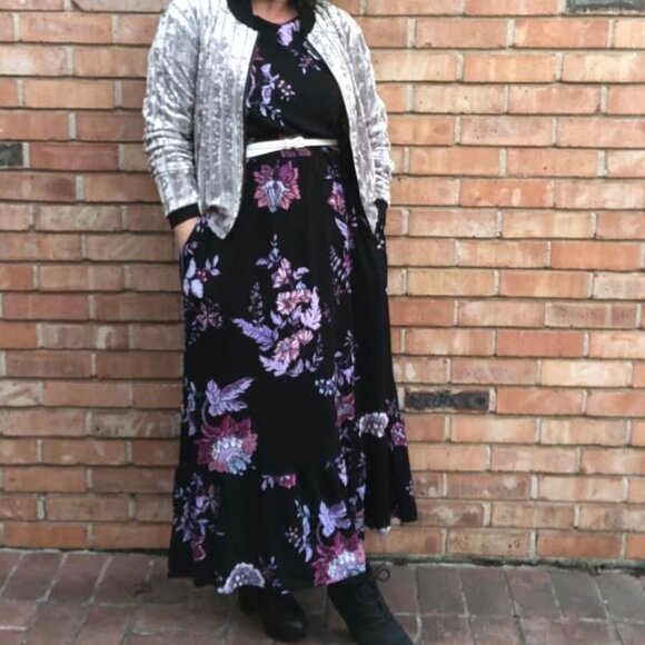 NEW NWT Tags LuLaRoe Evelyn Smocked Waist Maxi Dress Long Sleeve Black Floral - Picture 5 of 8